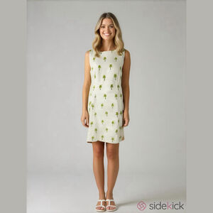 R&K Originals Womens 8P Petite Tan Linen Blend Palm Print Sleeveless Shift Dress